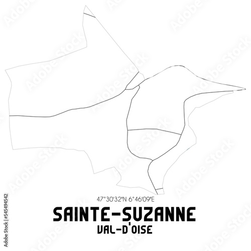 SAINTE-SUZANNE Val-d'Oise. Minimalistic street map with black and white lines.
