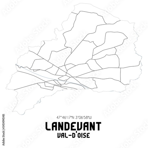 LANDEVANT Val-d'Oise. Minimalistic street map with black and white lines.