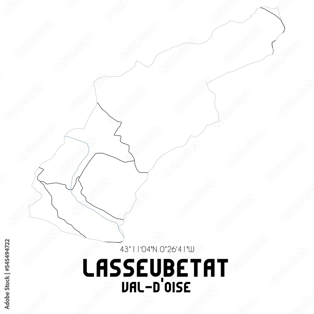 LASSEUBETAT Val-d'Oise. Minimalistic street map with black and white lines.