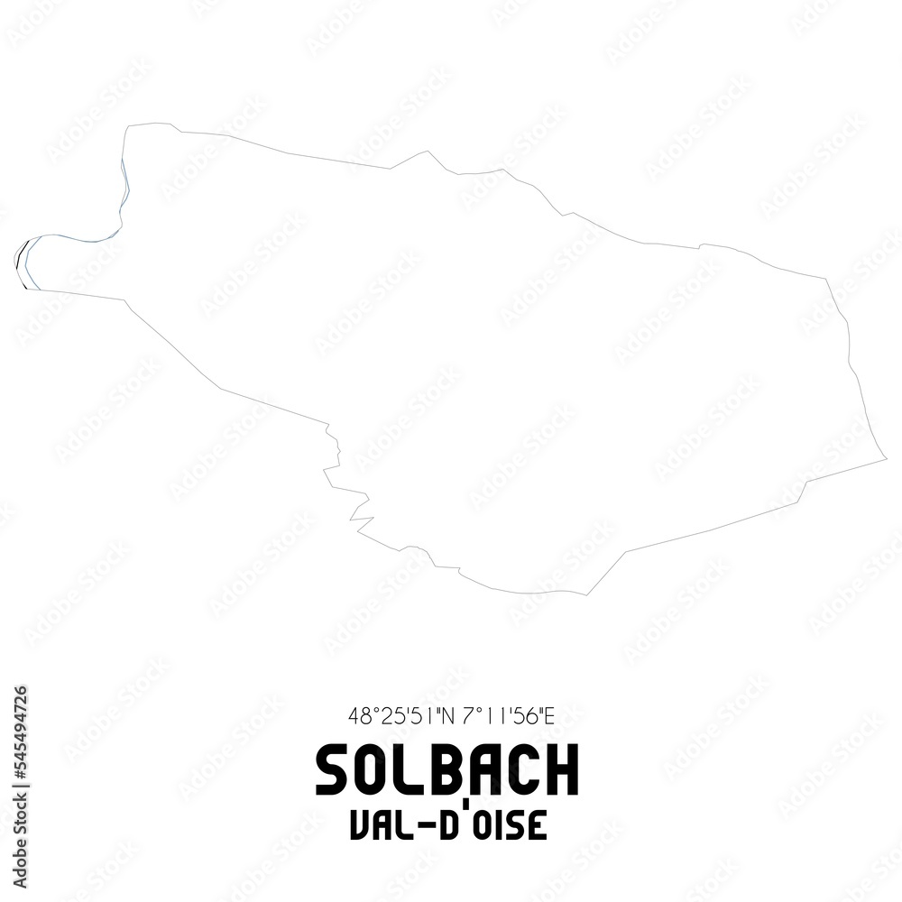 SOLBACH Val-d'Oise. Minimalistic street map with black and white lines.