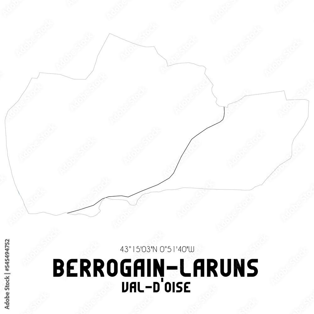 BERROGAIN-LARUNS Val-d'Oise. Minimalistic street map with black and white lines. BERROGAIN-LARUNS Val-d'Oise. Minimalistic street map with black and white lines.