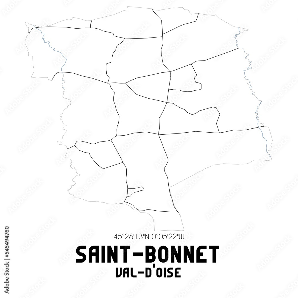 SAINT-BONNET Val-d'Oise. Minimalistic street map with black and white lines.