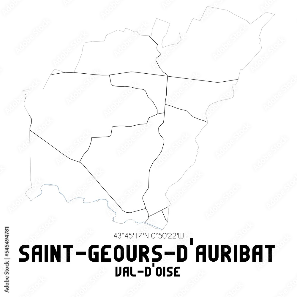 SAINT-GEOURS-D'AURIBAT Val-d'Oise. Minimalistic street map with black and white lines.