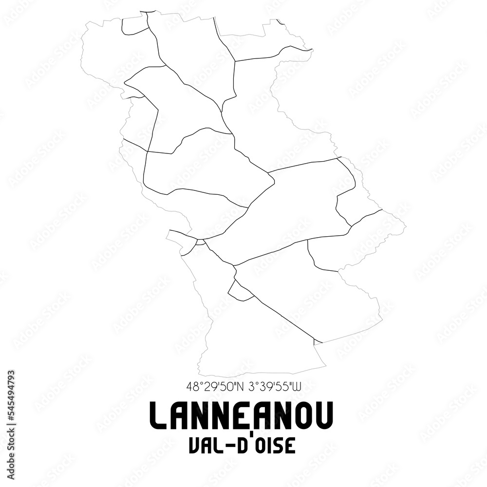 LANNEANOU Val-d'Oise. Minimalistic street map with black and white lines. LANNEANOU Val-d'Oise. Minimalistic street map with black and white lines.