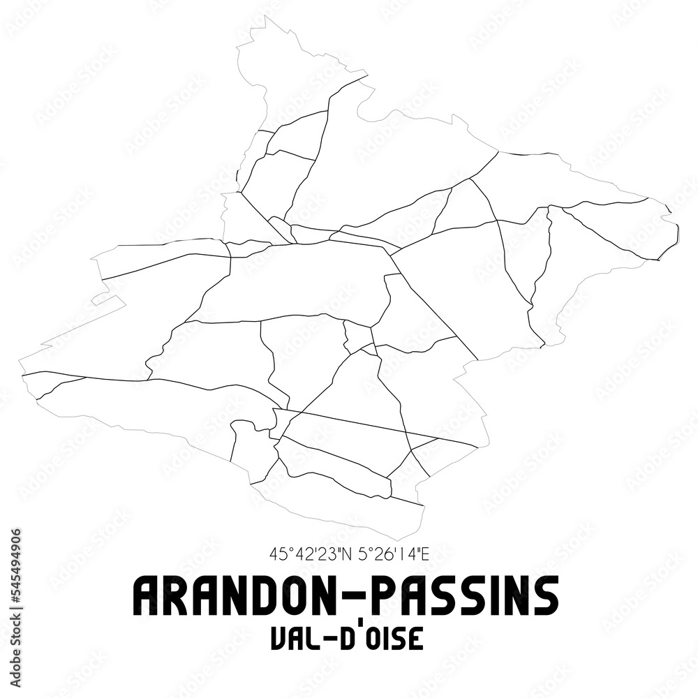 ARANDON-PASSINS Val-d'Oise. Minimalistic street map with black and white lines.