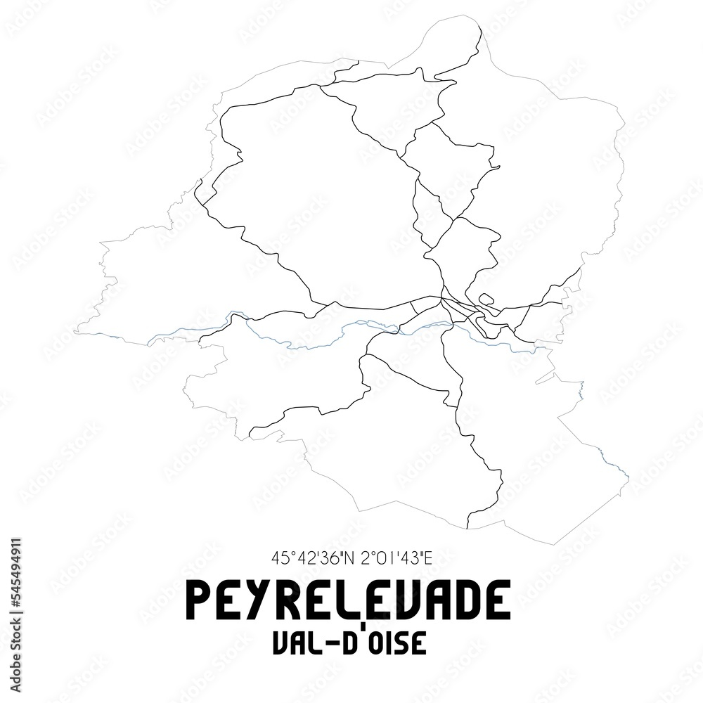 PEYRELEVADE Val-d'Oise. Minimalistic street map with black and white lines.