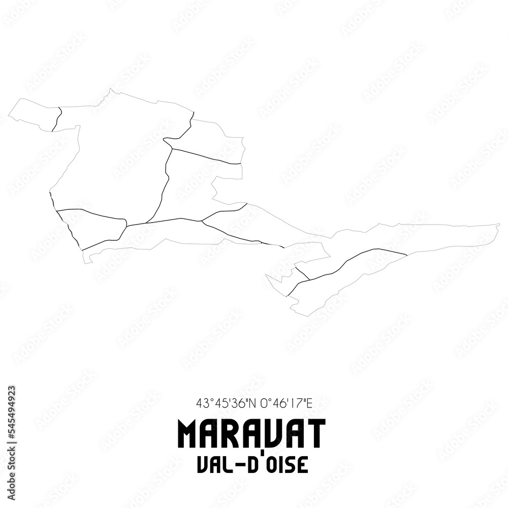 MARAVAT Val-d'Oise. Minimalistic street map with black and white lines.