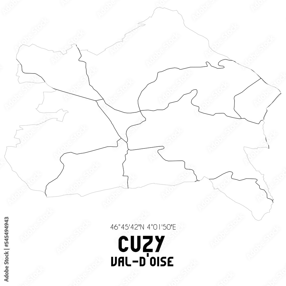 CUZY Val-d'Oise. Minimalistic street map with black and white lines.