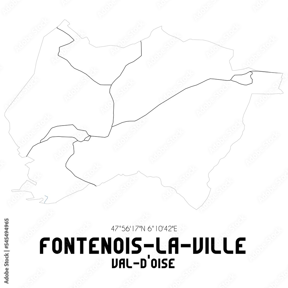 FONTENOIS-LA-VILLE Val-d'Oise. Minimalistic street map with black and white lines.