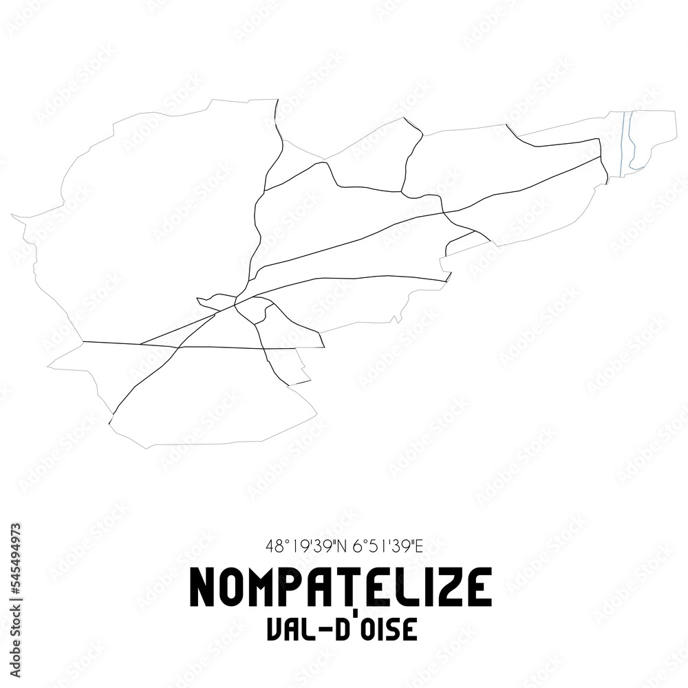 NOMPATELIZE Val-d'Oise. Minimalistic street map with black and white lines. NOMPATELIZE Val-d'Oise. Minimalistic street map with black and white lines.
