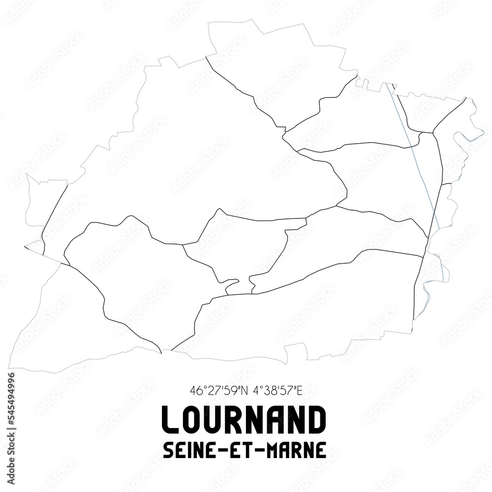 LOURNAND Seine-et-Marne. Minimalistic street map with black and white lines.