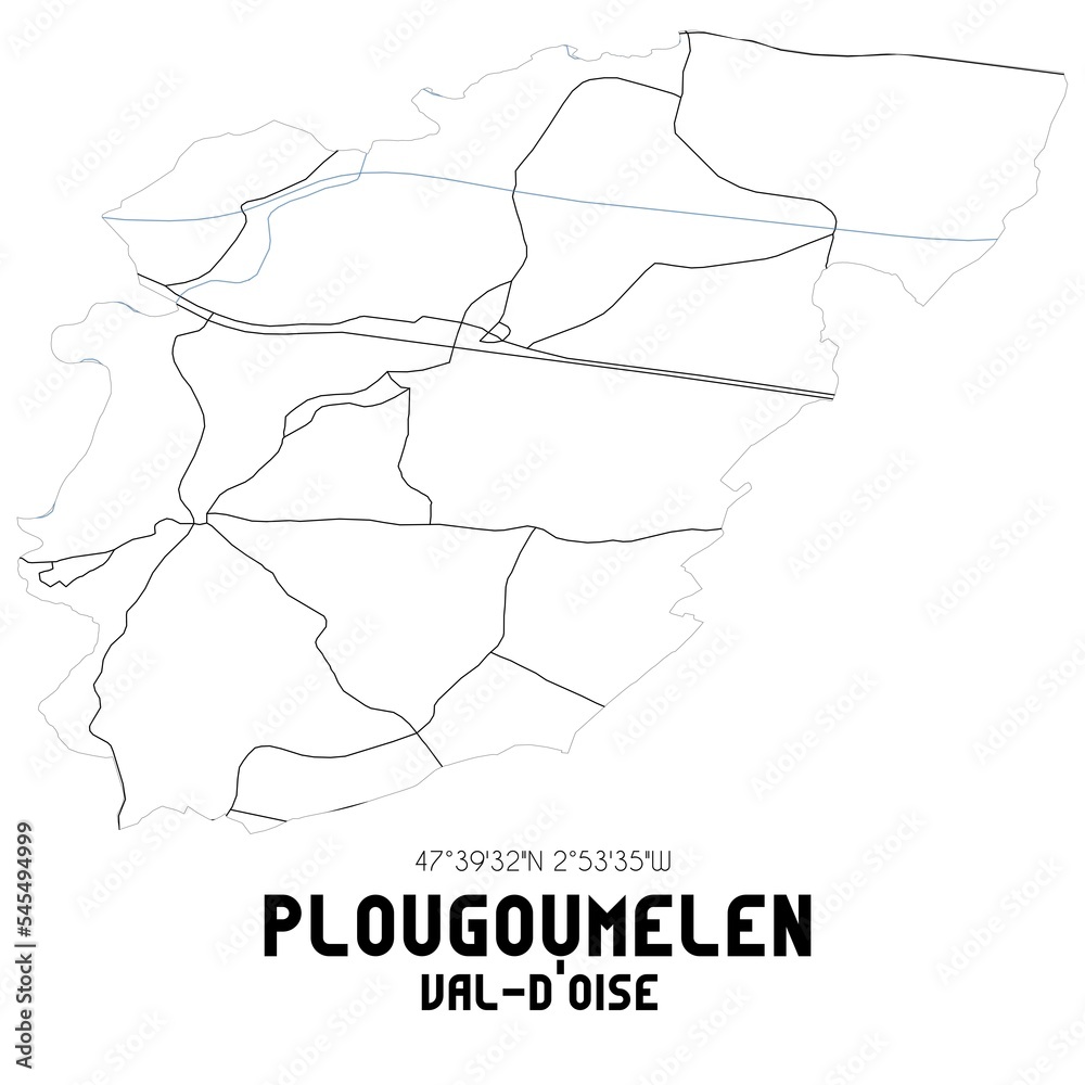 PLOUGOUMELEN Val-d'Oise. Minimalistic street map with black and white lines.