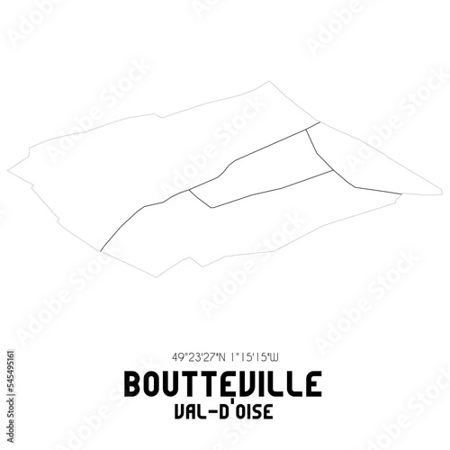 BOUTTEVILLE Val-d'Oise. Minimalistic street map with black and white lines.