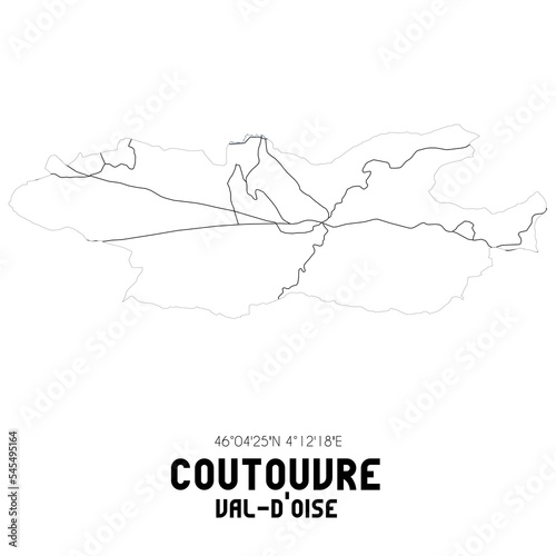 COUTOUVRE Val-d'Oise. Minimalistic street map with black and white lines.