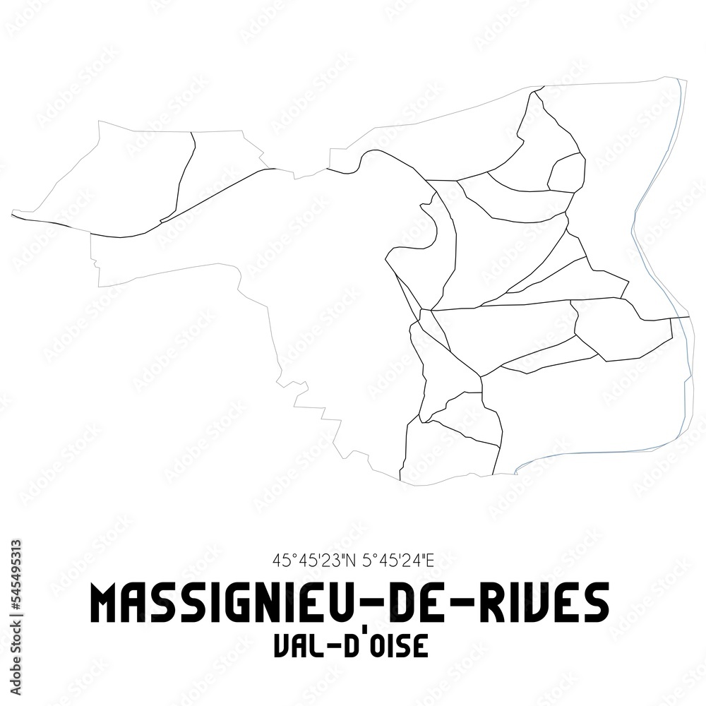MASSIGNIEU-DE-RIVES Val-d'Oise. Minimalistic street map with black and white lines. MASSIGNIEU-DE-RIVES Val-d'Oise. Minimalistic street map with black and white lines.