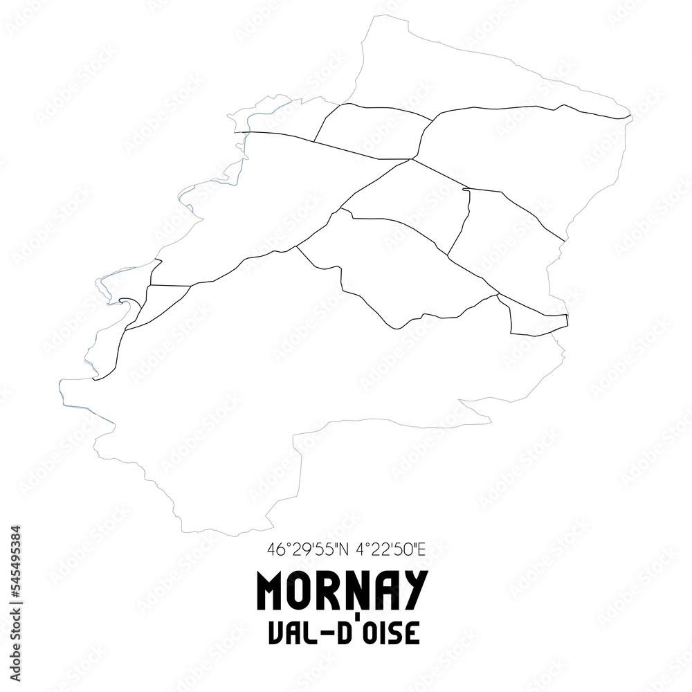 MORNAY Val-d'Oise. Minimalistic street map with black and white lines.