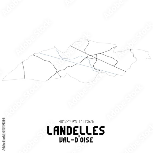 LANDELLES Val-d'Oise. Minimalistic street map with black and white lines.