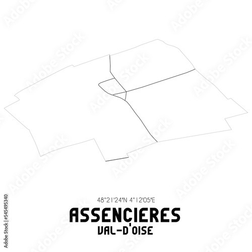 ASSENCIERES Val-d'Oise. Minimalistic street map with black and white lines.