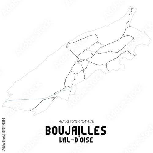 BOUJAILLES Val-d'Oise. Minimalistic street map with black and white lines.