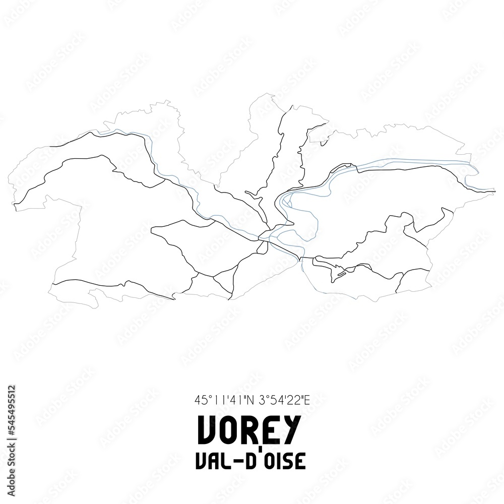 VOREY Val-d'Oise. Minimalistic street map with black and white lines.