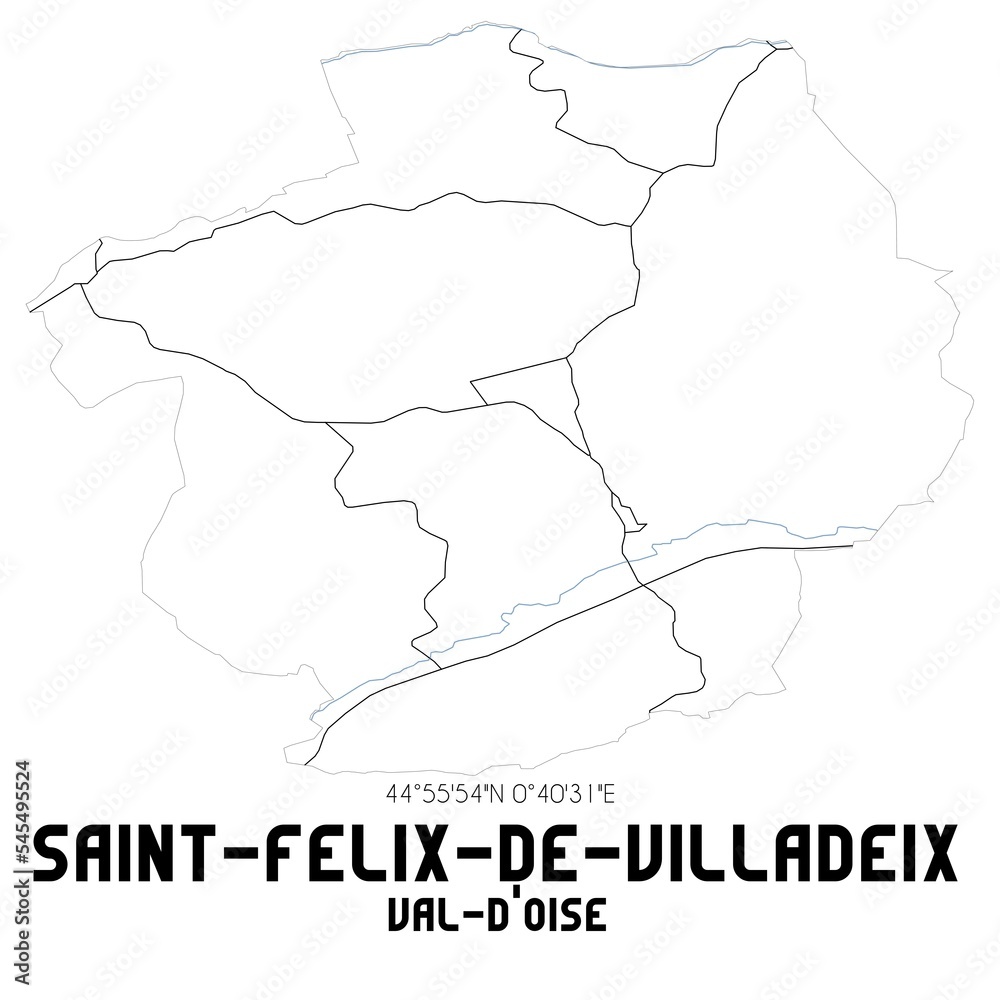 SAINT-FELIX-DE-VILLADEIX Val-d'Oise. Minimalistic street map with black and white lines. SAINT-FELIX-DE-VILLADEIX Val-d'Oise. Minimalistic street map with black and white lines.
