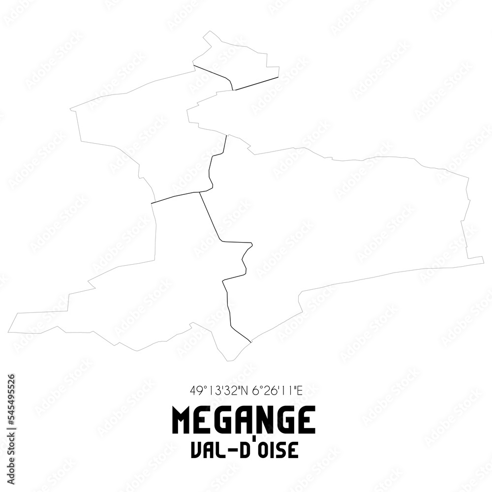 MEGANGE Val-d'Oise. Minimalistic street map with black and white lines. MEGANGE Val-d'Oise. Minimalistic street map with black and white lines.