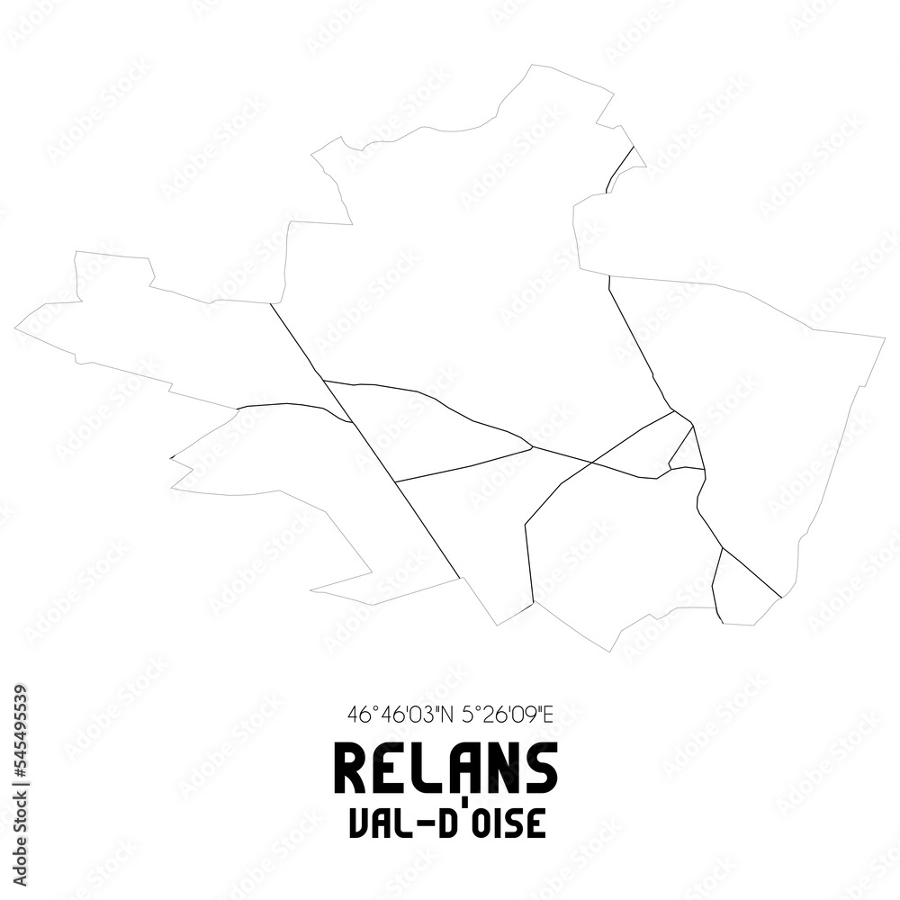 RELANS Val-d'Oise. Minimalistic street map with black and white lines. RELANS Val-d'Oise. Minimalistic street map with black and white lines.