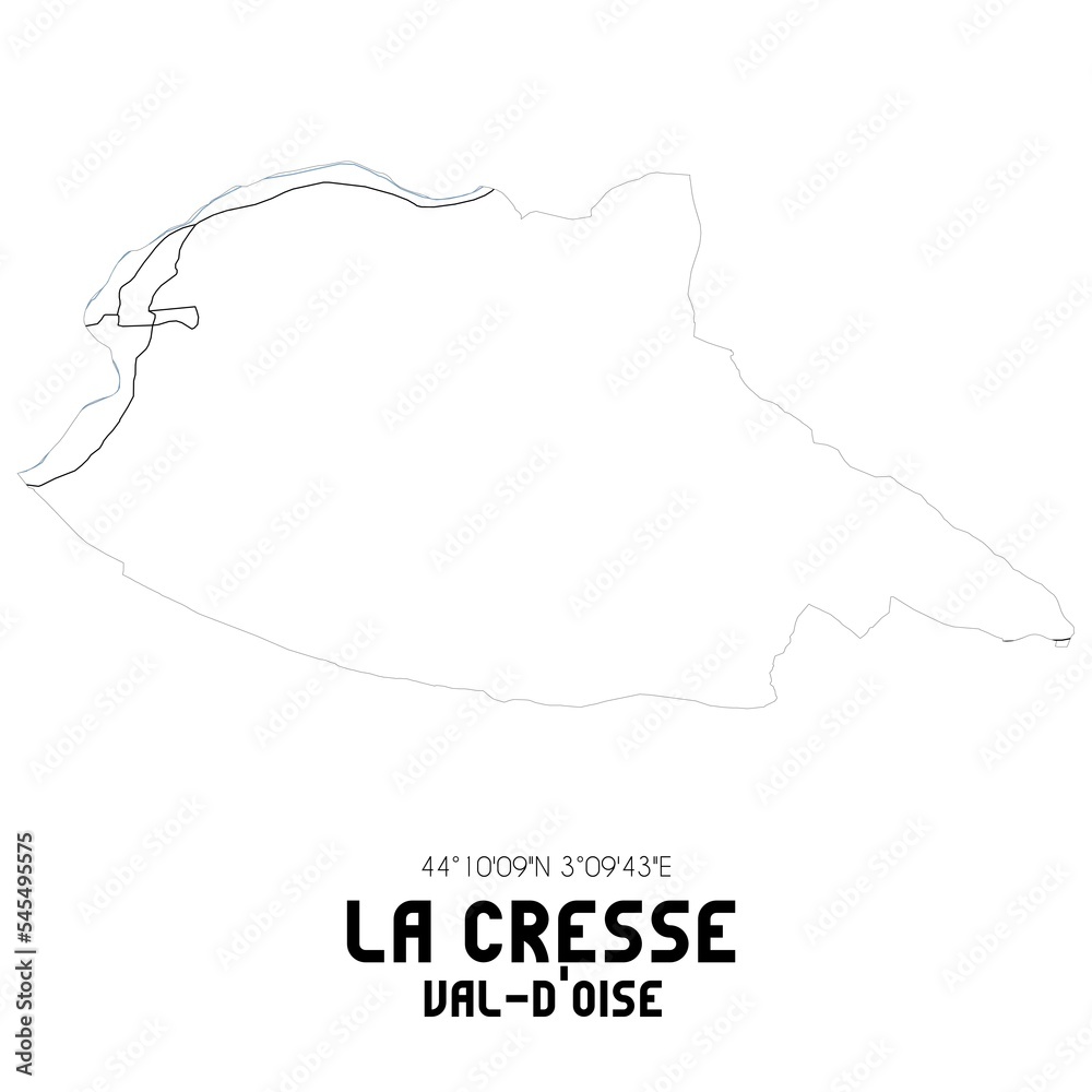 LA CRESSE Val-d'Oise. Minimalistic street map with black and white lines.