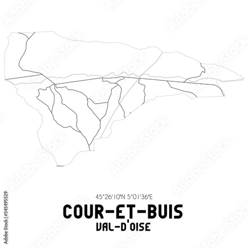 COUR-ET-BUIS Val-d'Oise. Minimalistic street map with black and white lines.