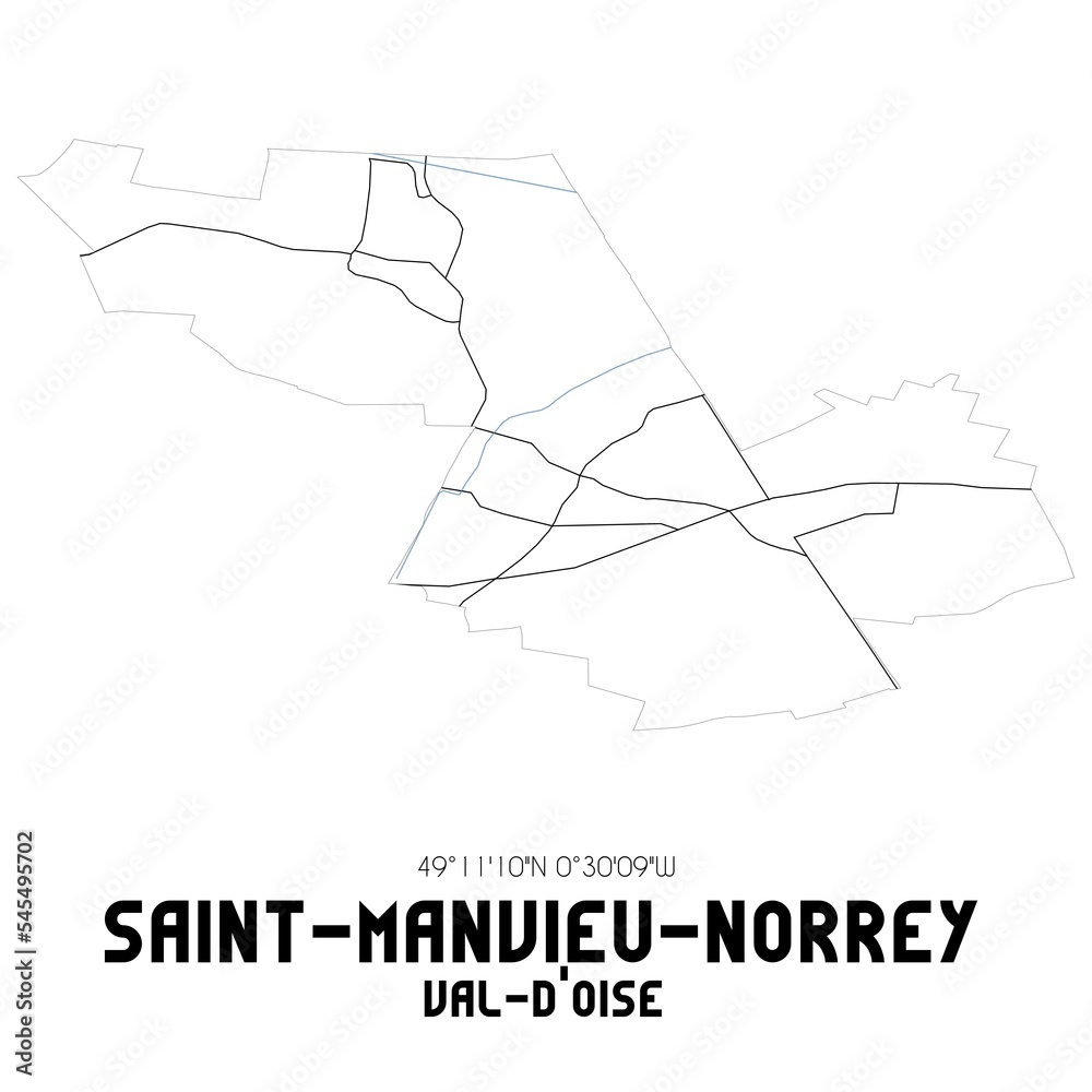 SAINT-MANVIEU-NORREY Val-d'Oise. Minimalistic street map with black and white lines. SAINT-MANVIEU-NORREY Val-d'Oise. Minimalistic street map with black and white lines.