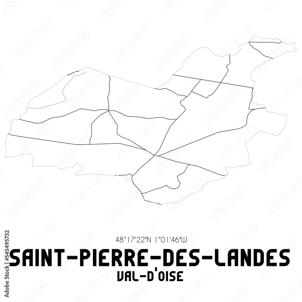SAINT-PIERRE-DES-LANDES Val-d'Oise. Minimalistic street map with black and white lines. SAINT-PIERRE-DES-LANDES Val-d'Oise. Minimalistic street map with black and white lines.
