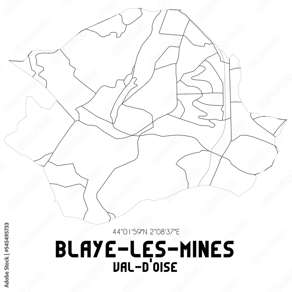 BLAYE-LES-MINES Val-d'Oise. Minimalistic street map with black and white lines.