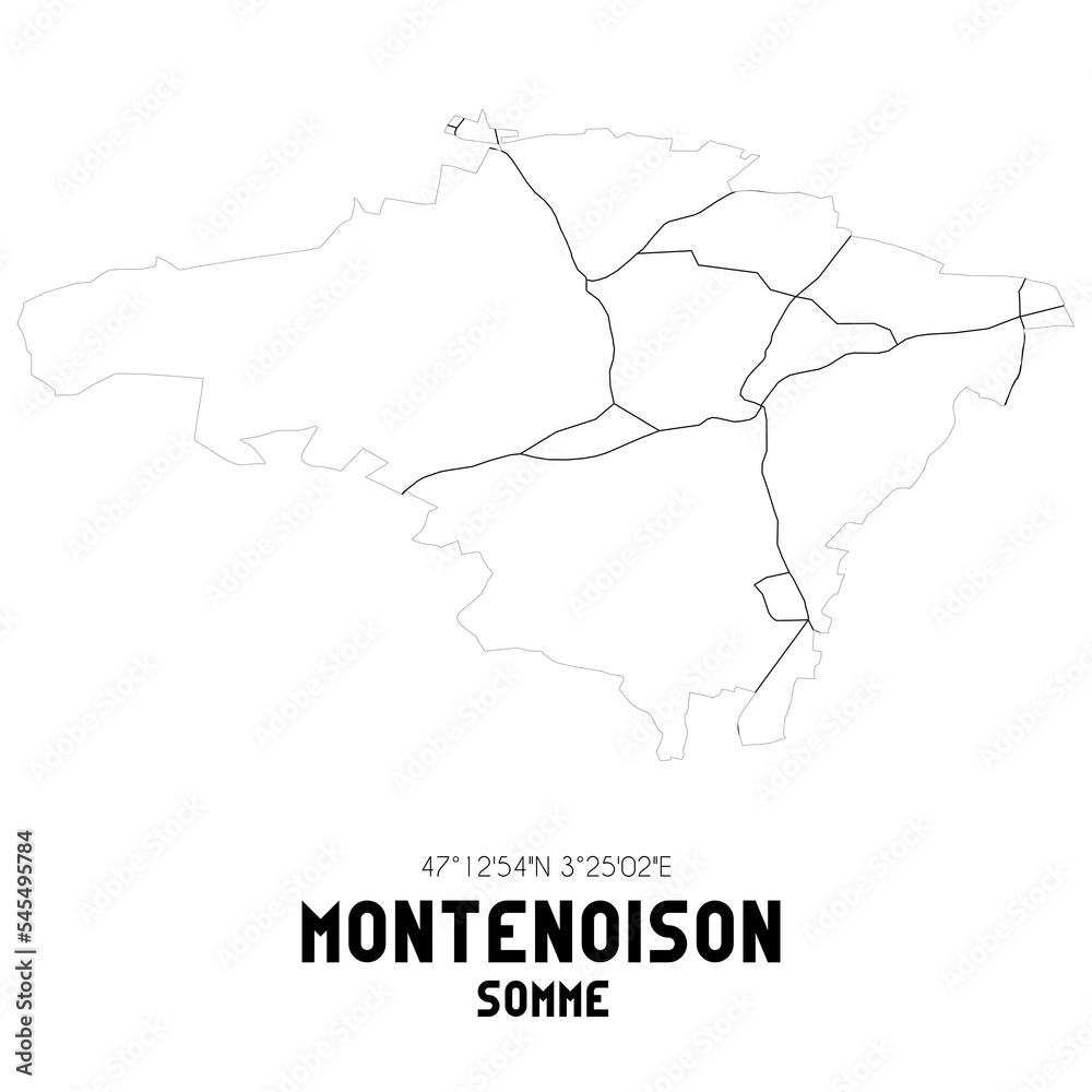 MONTENOISON Somme. Minimalistic street map with black and white lines. MONTENOISON Somme. Minimalistic street map with black and white lines.