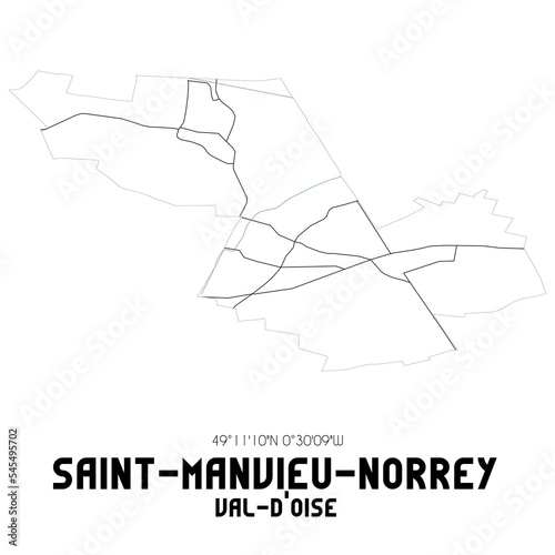 SAINT-MANVIEU-NORREY Val-d'Oise. Minimalistic street map with black and white lines.