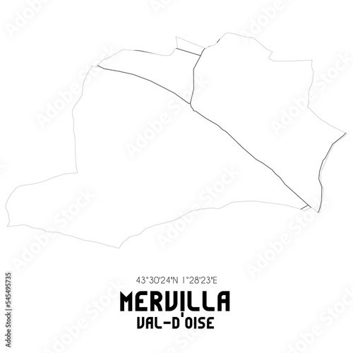 MERVILLA Val-d'Oise. Minimalistic street map with black and white lines.