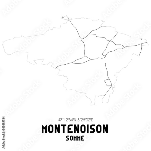MONTENOISON Somme. Minimalistic street map with black and white lines.