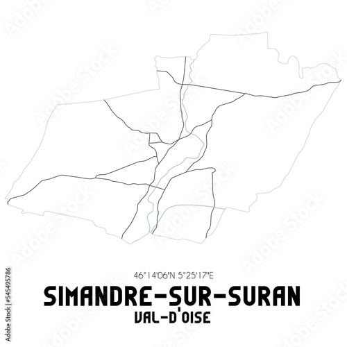 SIMANDRE-SUR-SURAN Val-d Oise. Minimalistic street map with black and white lines.