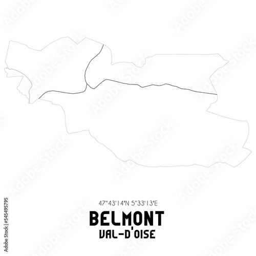 BELMONT Val-d Oise. Minimalistic street map with black and white lines.