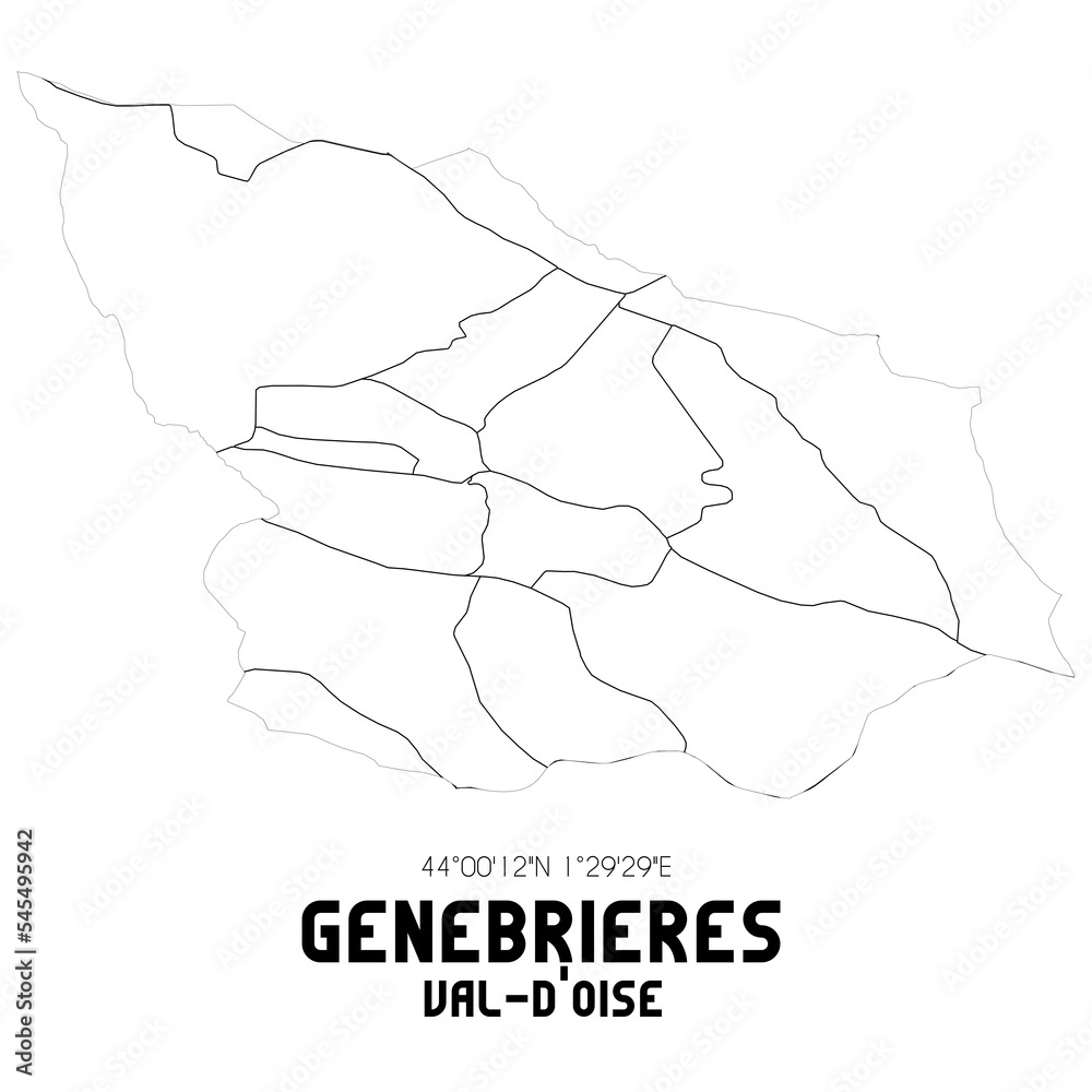 GENEBRIERES Val-d'Oise. Minimalistic street map with black and white lines.