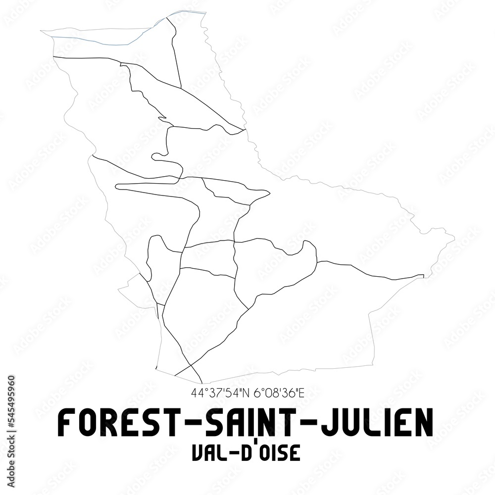 FOREST-SAINT-JULIEN Val-d'Oise. Minimalistic street map with black and white lines. FOREST-SAINT-JULIEN Val-d'Oise. Minimalistic street map with black and white lines.