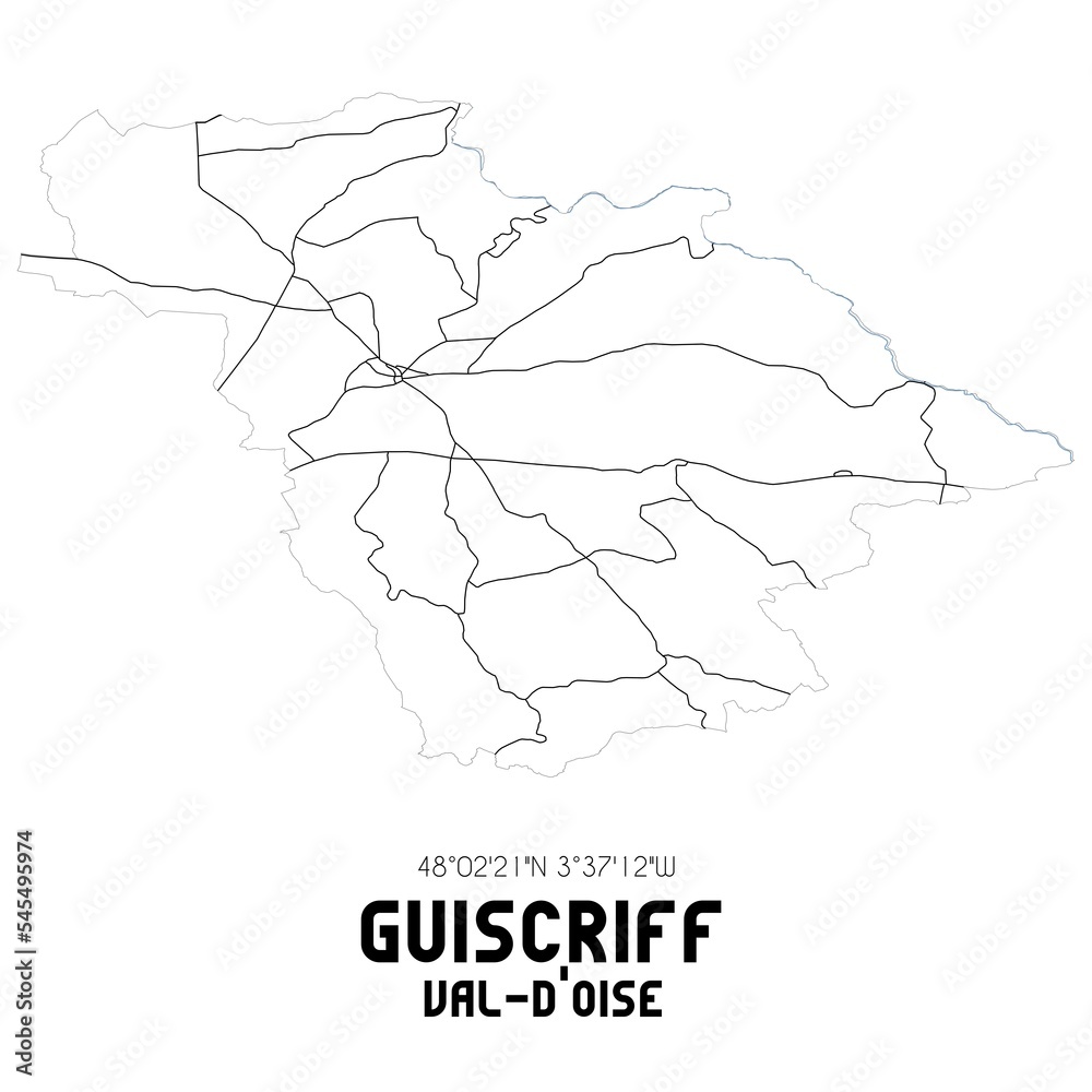 GUISCRIFF Val-d'Oise. Minimalistic street map with black and white lines.