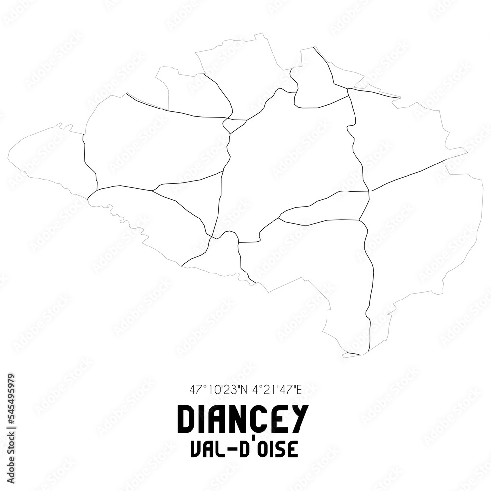 DIANCEY Val-d'Oise. Minimalistic street map with black and white lines.