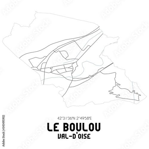 LE BOULOU Val-d'Oise. Minimalistic street map with black and white lines. photo