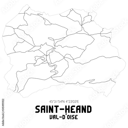SAINT-HEAND Val-d Oise. Minimalistic street map with black and white lines.