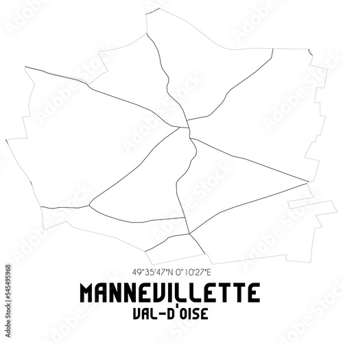 MANNEVILLETTE Val-d Oise. Minimalistic street map with black and white lines.