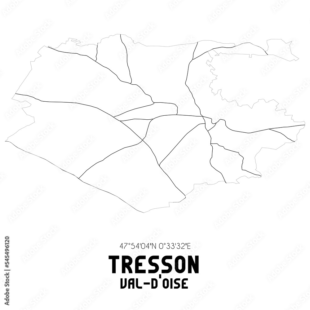 TRESSON Val-d'Oise. Minimalistic street map with black and white lines. TRESSON Val-d'Oise. Minimalistic street map with black and white lines.