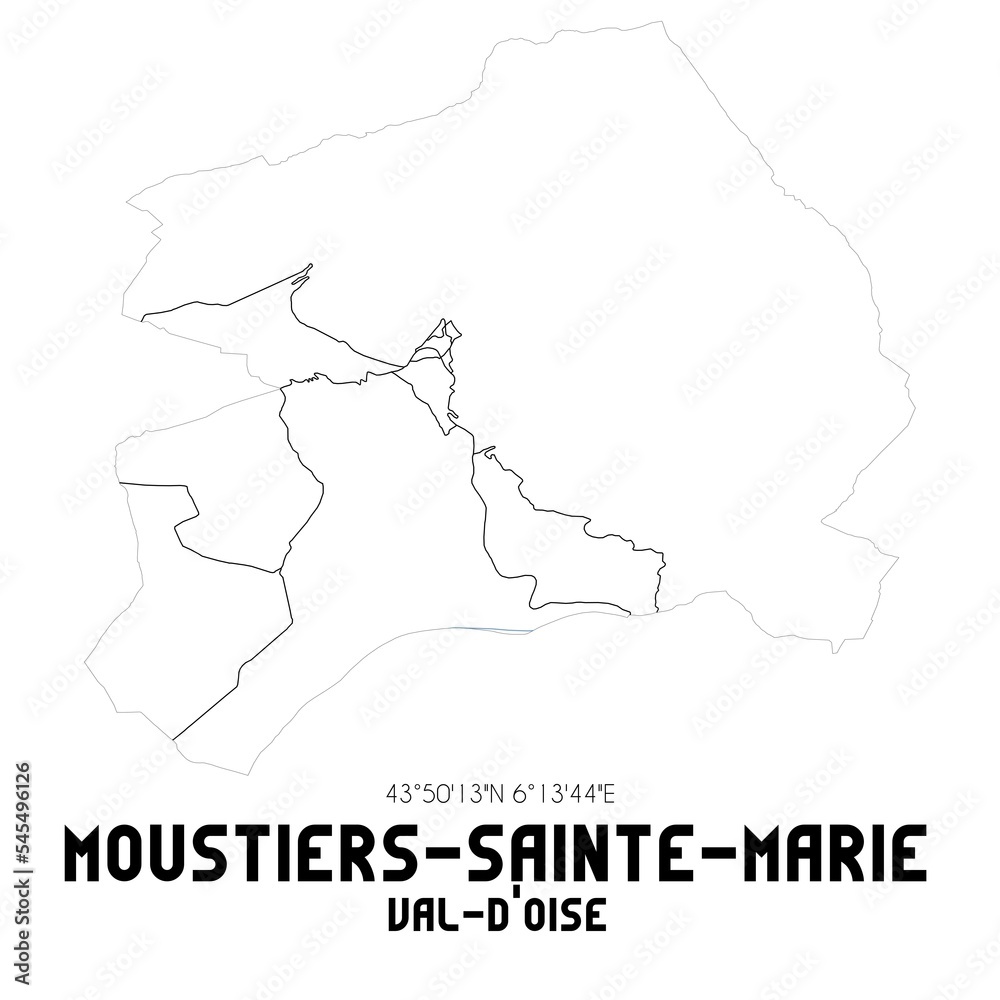 MOUSTIERS-SAINTE-MARIE Val-d'Oise. Minimalistic street map with black and white lines.