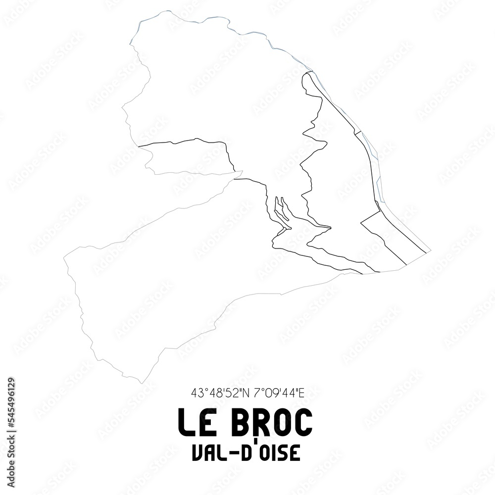 LE BROC Val-d'Oise. Minimalistic street map with black and white lines.