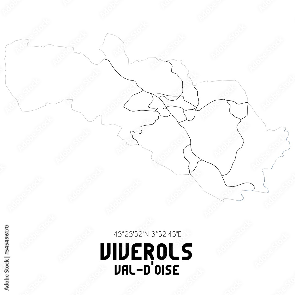 VIVEROLS Val-d'Oise. Minimalistic street map with black and white lines. VIVEROLS Val-d'Oise. Minimalistic street map with black and white lines.