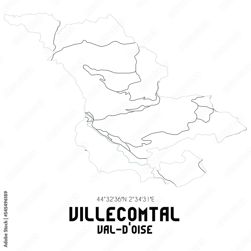 VILLECOMTAL Val-d'Oise. Minimalistic street map with black and white lines.